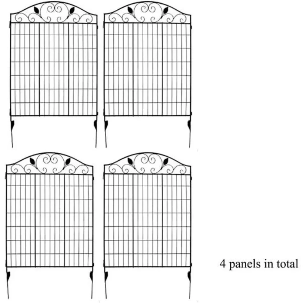 Black Coated SteelGarden Fence Panel 2 Leaves, 44